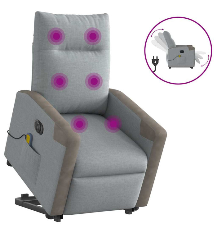 Fauteuil inclinable de massage électrique Gris clair Tissu | Mobilier & Déco