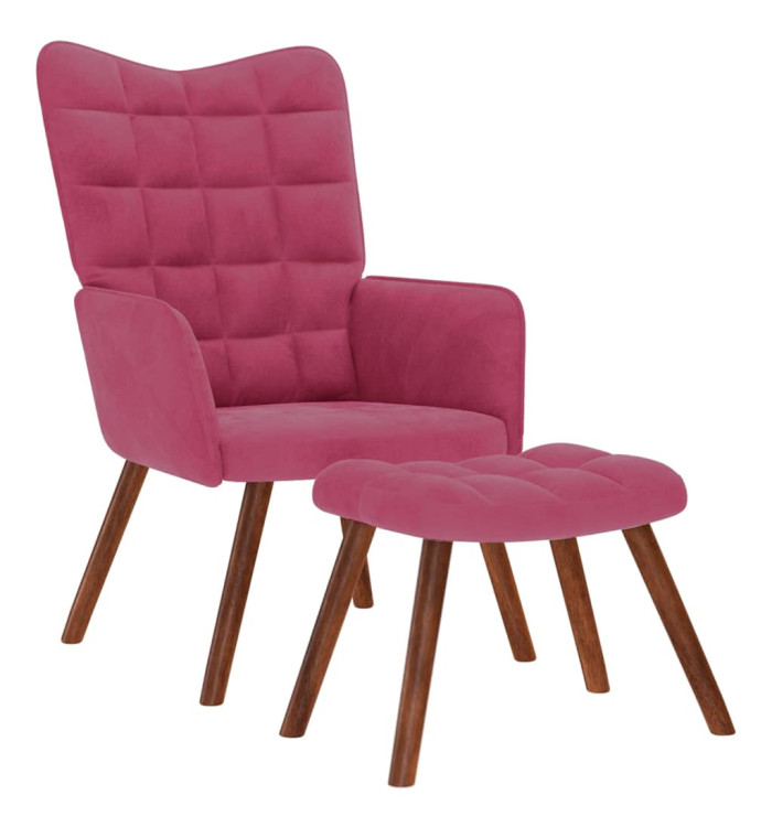 Chaise de relaxation avec tabouret Bordeaux Velours | Mobilier & Déco