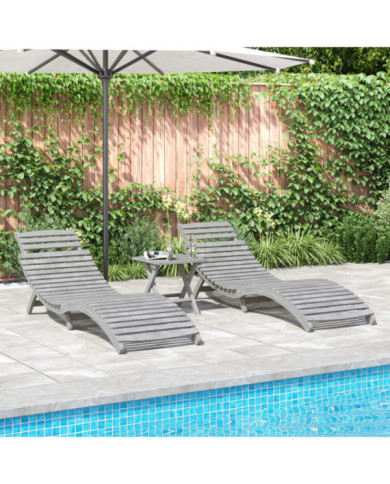 Chaises longues lot de 2 avec table gris bois massif d'acacia | Mobilier & Déco