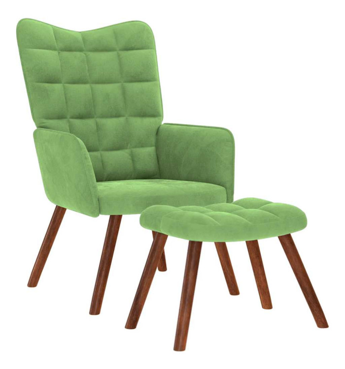 Chaise de relaxation avec tabouret Vert clair Velours | Mobilier & Déco