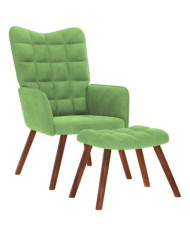 Chaise de relaxation avec tabouret Vert clair Velours | Mobilier & Déco