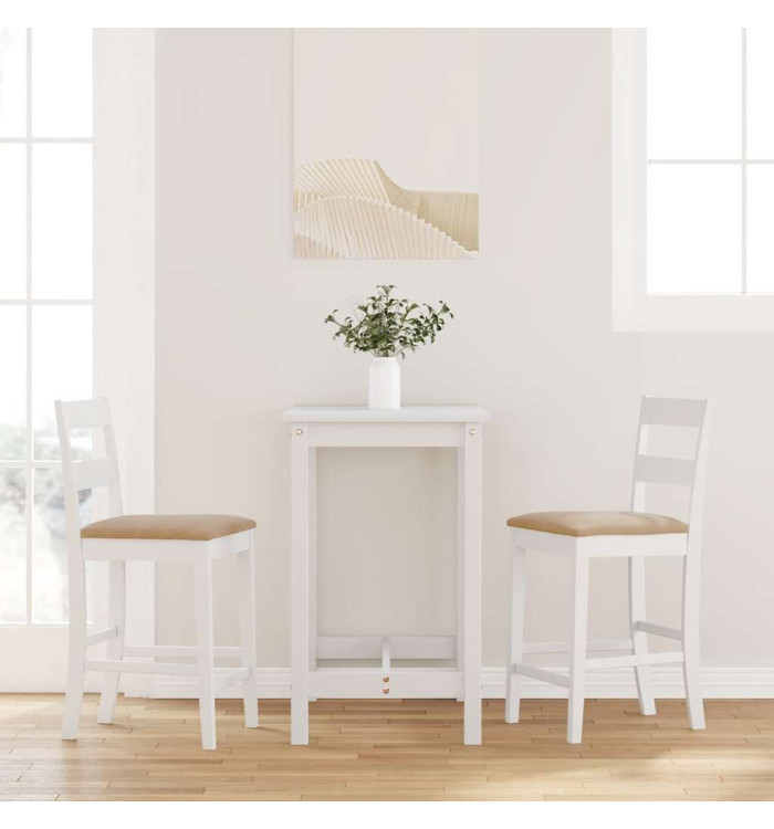 Tabourets de bar avec coussins 2 pcs blanc bois massif d'hévéa | Mobilier & Déco