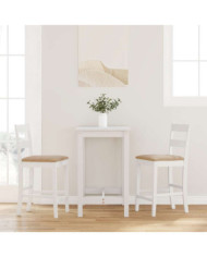 Tabourets de bar avec coussins 2 pcs blanc bois massif d'hévéa | Mobilier & Déco