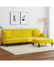 Canapé-lit à 2 places et oreillers et repose-pied jaune velours | Mobilier & Déco