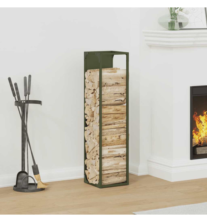 Portant de bois chauffage vert olive 25x25x100 cm | Mobilier & Déco