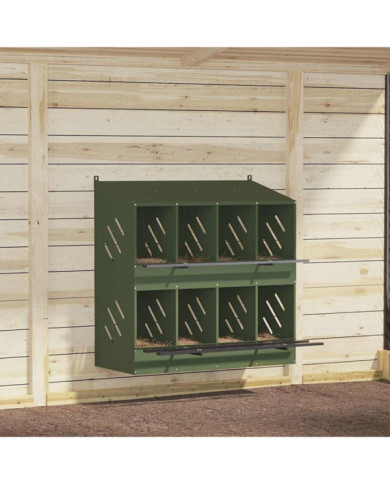 Nichoir à poules avec 8 compartiments vert olive métal | Mobilier & Déco