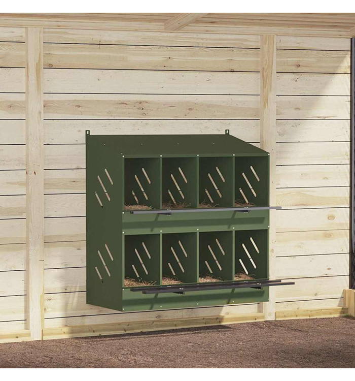 Nichoir à poules avec 8 compartiments vert olive métal | Mobilier & Déco