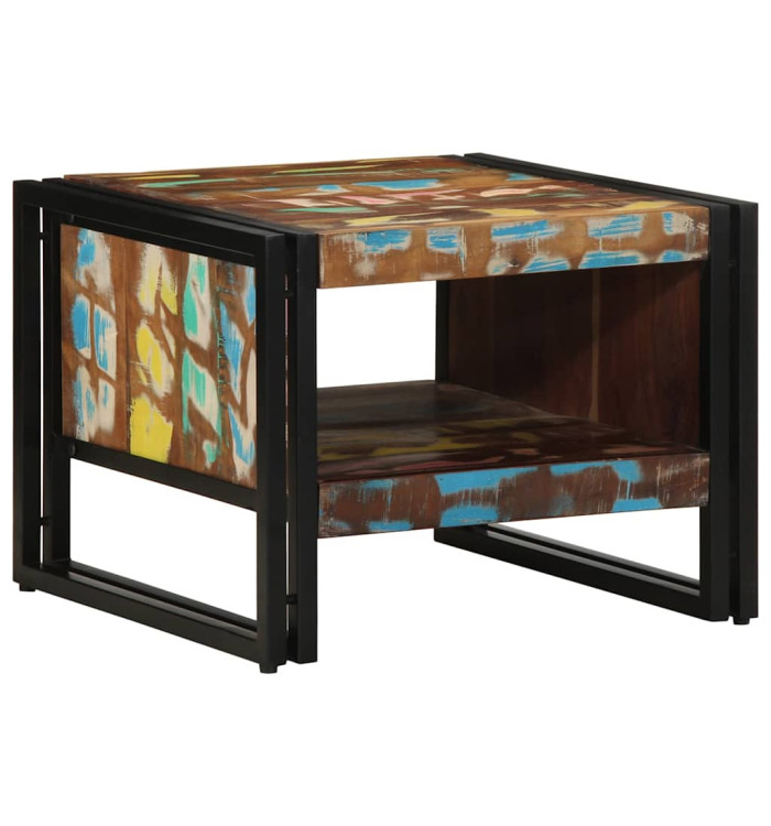 Table basse multicolore 50x50x38 cm bois de récupération massif | Mobilier & Déco
