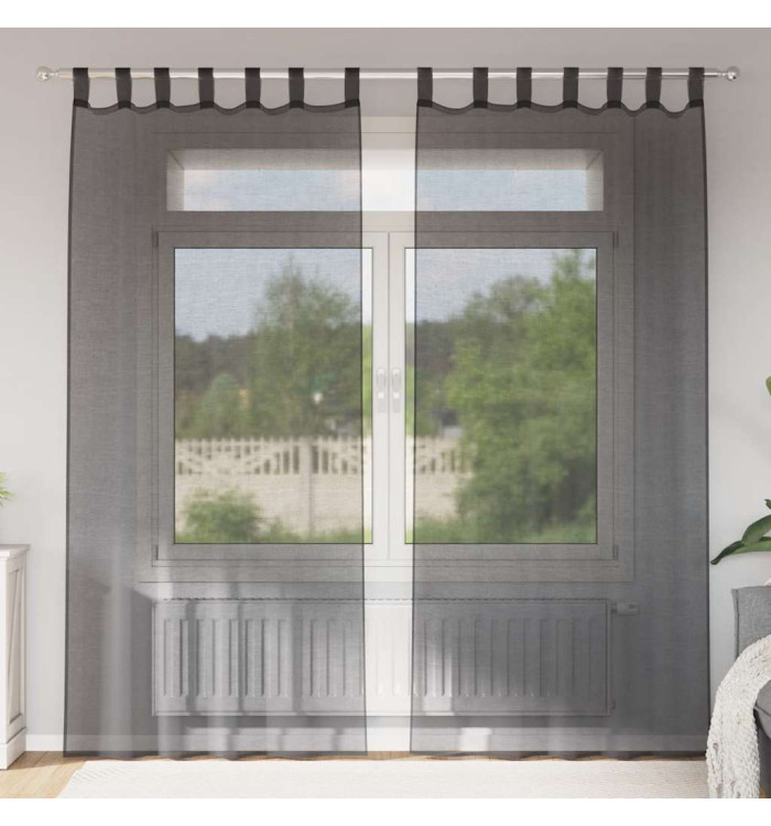 Rideaux en voile avec passants 2 pcs noir | Mobilier & Déco