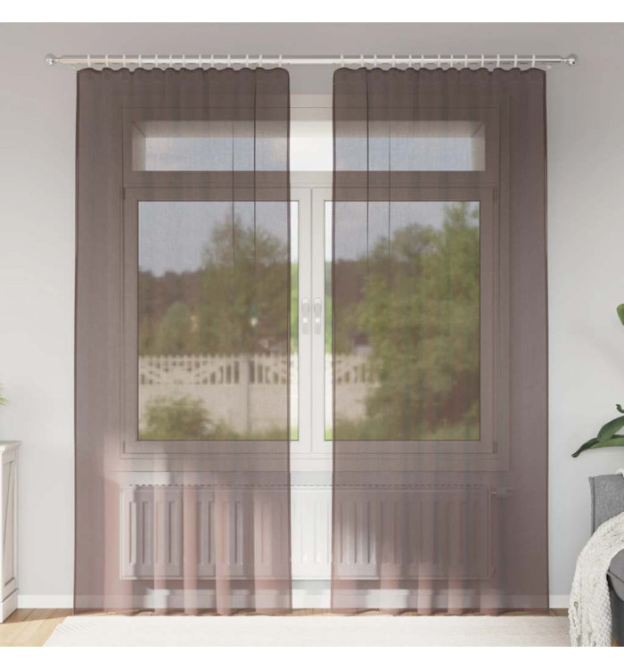 Rideaux en voile avec passe-tringles 2 pcs marron | Mobilier & Déco