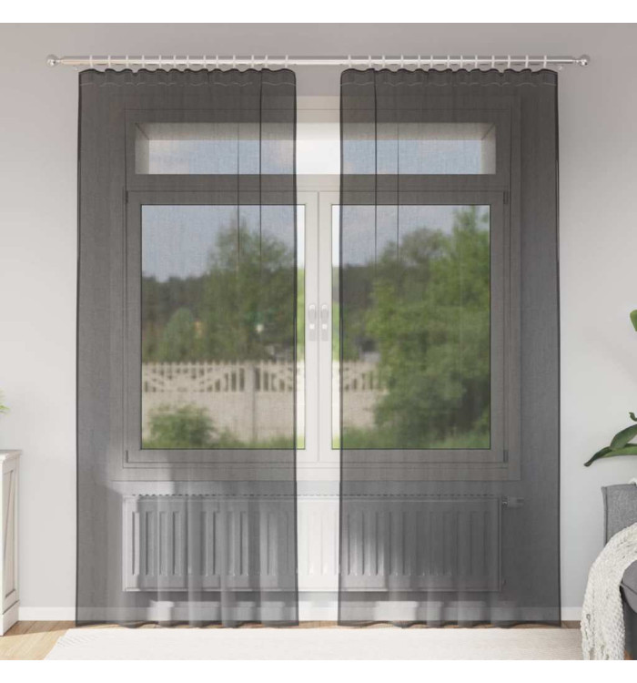 Rideaux en voile avec passe-tringles 2 pcs noir | Mobilier & Déco