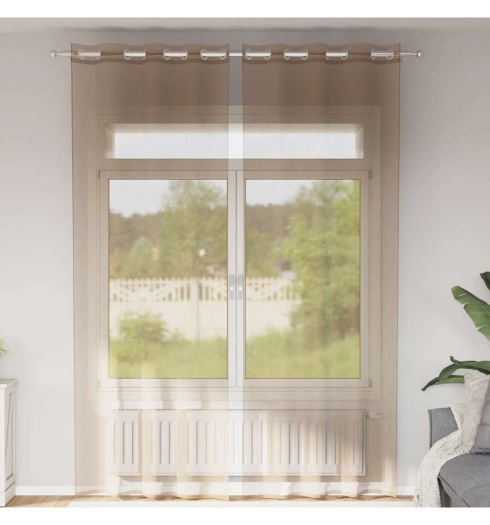Rideaux en voile avec œillets 2 pcs marron clair | Mobilier & Déco
