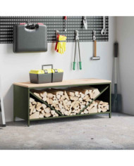 Étagère à bois de chauffage avec plateau en bois vert olive | Mobilier & Déco