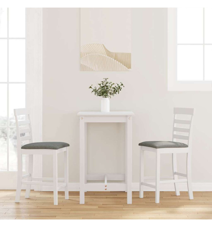 Tabourets de bar avec coussins 2 pcs blanc bois massif d'hévéa | Mobilier & Déco