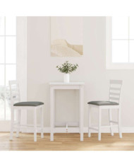 Tabourets de bar avec coussins 2 pcs blanc bois massif d'hévéa | Mobilier & Déco