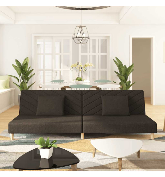 Canapé-lit à 2 places avec deux oreillers marron tissu | Mobilier & Déco