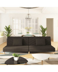 Canapé-lit à 2 places avec deux oreillers marron tissu | Mobilier & Déco