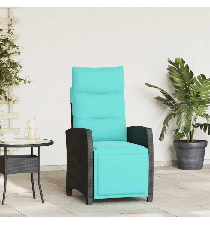 Chaise de jardin inclinable avec table d'appoint noir polyrotin | Mobilier & Déco