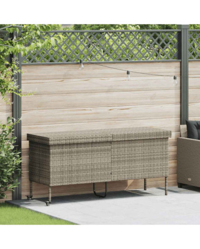 Boîte de rangement de jardin et roues gris clair résine tressée | Mobilier & Déco