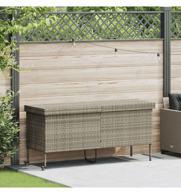 Boîte de rangement de jardin et roues gris clair résine tressée | Mobilier & Déco