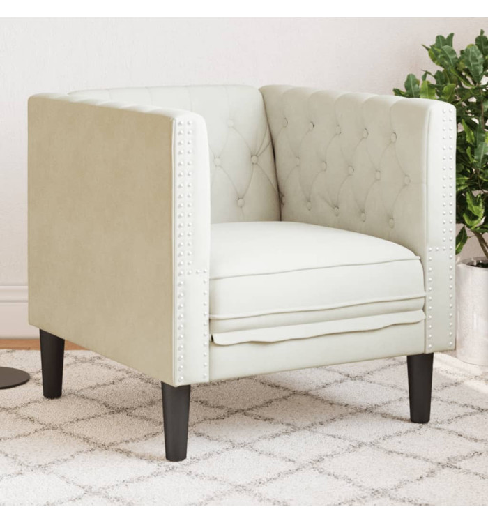Fauteuil Chesterfield crème velours | Mobilier & Déco