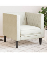 Fauteuil Chesterfield crème velours | Mobilier & Déco