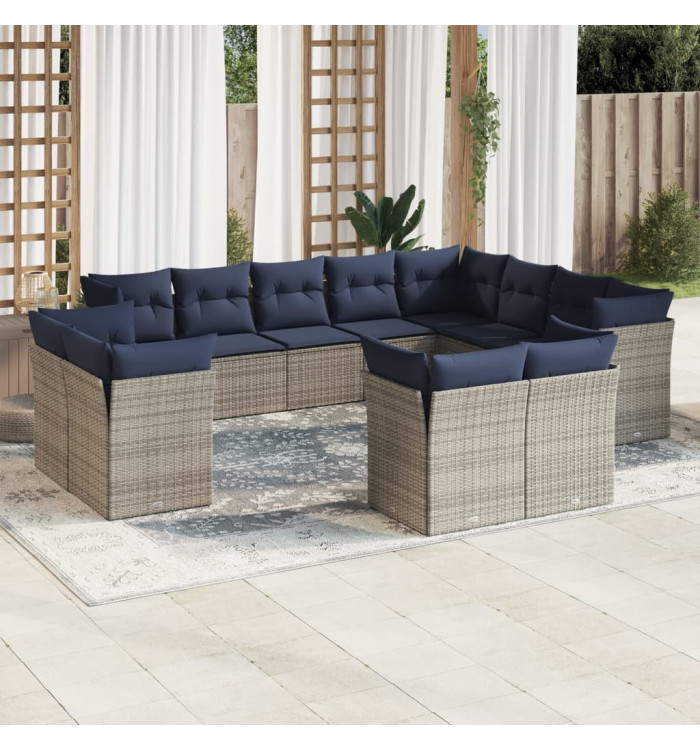 Salon de jardin avec coussins 12 pcs gris résine tressée | Mobilier & Déco