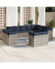 Salon de jardin avec coussins 12 pcs gris résine tressée | Mobilier & Déco