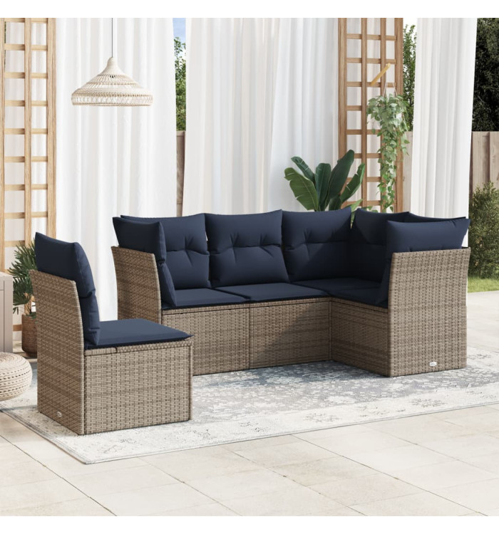 Salon de jardin 5 pcs avec coussins gris résine tressée | Mobilier & Déco