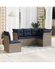Salon de jardin 5 pcs avec coussins gris résine tressée | Mobilier & Déco