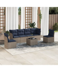 Salon de jardin 7 pcs avec coussins gris résine tressée | Mobilier & Déco