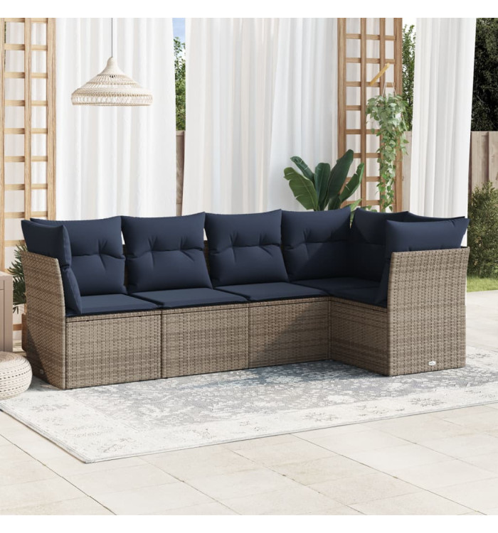 Salon de jardin 5 pcs avec coussins gris résine tressée | Mobilier & Déco