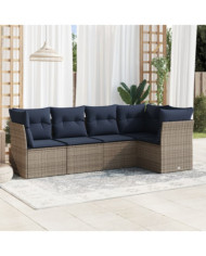 Salon de jardin 5 pcs avec coussins gris résine tressée | Mobilier & Déco