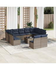 Salon de jardin avec coussins 12 pcs gris résine tressée | Mobilier & Déco