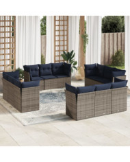 Salon de jardin avec coussins 12 pcs gris résine tressée | Mobilier & Déco