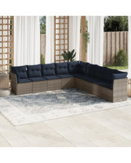 Salon de jardin 9 pcs avec coussins gris résine tressée | Mobilier & Déco