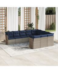 Salon de jardin 10 pcs avec coussins gris résine tressée | Mobilier & Déco