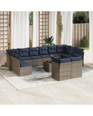 Salon de jardin avec coussins 13 pcs gris résine tressée | Mobilier & Déco