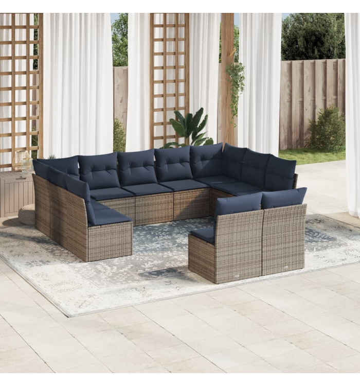 Salon de jardin 11 pcs avec coussins gris résine tressée | Mobilier & Déco