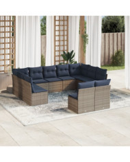 Salon de jardin 11 pcs avec coussins gris résine tressée | Mobilier & Déco