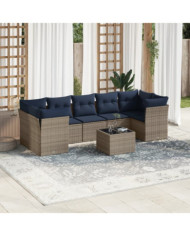 Salon de jardin 8 pcs avec coussins gris résine tressée | Mobilier & Déco