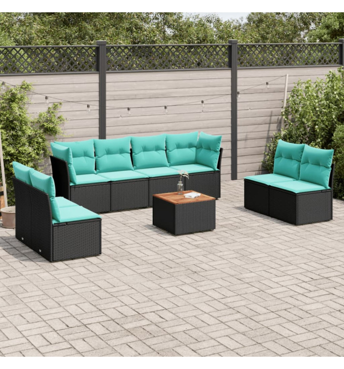 Salon de jardin 9 pcs avec coussins noir résine tressée | Mobilier & Déco