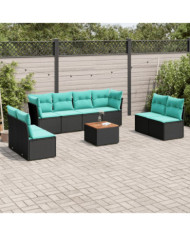 Salon de jardin 9 pcs avec coussins noir résine tressée | Mobilier & Déco