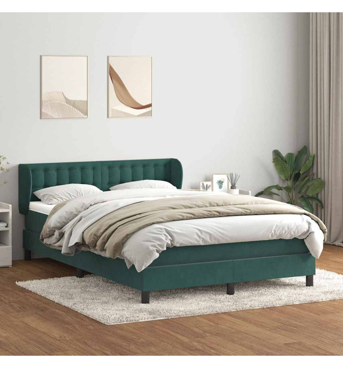 Sommier à lattes de lit et matelas vert foncé 160x220cm velours | Mobilier & Déco