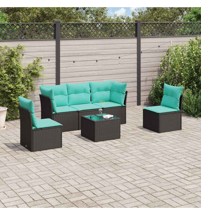 Salon de jardin 6 pcs avec coussins noir résine tressée | Mobilier & Déco