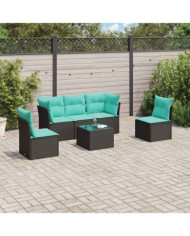 Salon de jardin 6 pcs avec coussins noir résine tressée | Mobilier & Déco