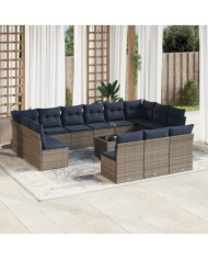 Salon de jardin avec coussins 14 pcs gris résine tressée | Mobilier & Déco