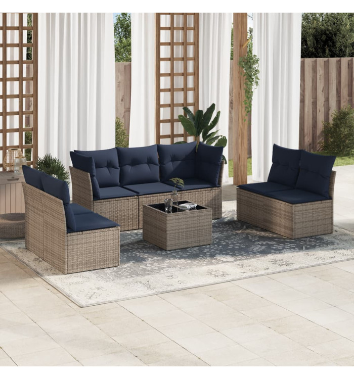 Salon de jardin 8 pcs avec coussins gris résine tressée | Mobilier & Déco