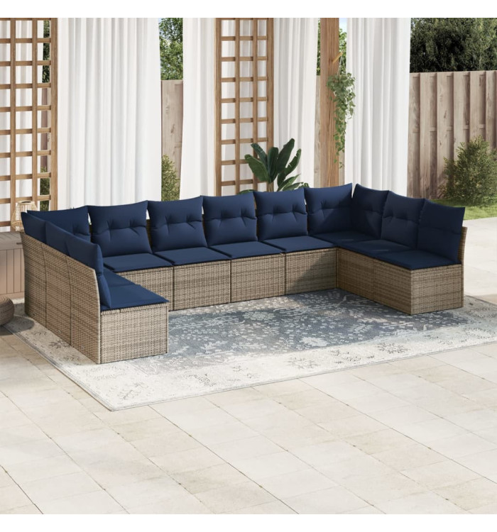 Salon de jardin 10 pcs avec coussins gris résine tressée | Mobilier & Déco