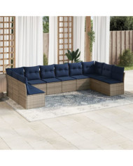 Salon de jardin 10 pcs avec coussins gris résine tressée | Mobilier & Déco